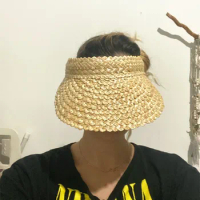 50pcs/Lot Women Handmade raffia straw hat Sun visor hat Sunscreen Lady holiday beach UV protection Topless stab INS