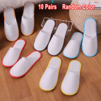 10Pairs Disposable Slippers Hotel Travel Slipper Thick Non-slip Colorful Plush Slipper Party Home Guest Slipper Unisex Shoes
