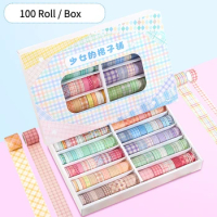 100 Roll/Box of Washi Tape Vintage Colorful Flower Masking Tape Set Scrapbook Bullet Diary Stickers Adhesive for Girls Children