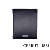 【Cerruti 1881】限量2折 義大利頂級小牛皮9卡透明窗皮夾 全新專櫃展示品(黑色 CEPU05434M)