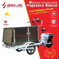 SELIS - Gerobak Listrik Pujasera 4 Bakso Box Stainless Steel ( Gerobak Listrik Sepeda Listrik / Gero