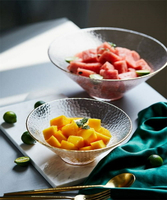 2022新款日式斗笠碗玻璃碗家用耐熱玻璃沙拉碗水果碗金邊透明碗
