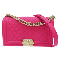 【二手名牌BRAND OFF】CHANEL 香奈兒【再降價】桃粉色 羊皮 Boy 25 肩背包 金扣