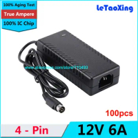 100pcs AC DC 12V 6A 4 Pin Power Adapter Supply 72W Switch 4-Pin For LCD TV Monitor Laptop Charger With IC Chip Free shipping