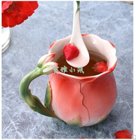 北歐咖啡杯玫瑰馬克杯歐式法蘭彩抖音陶瓷杯情人生日禮物