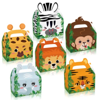 12Pcs/lot Jungle animal candy box zebra Elephant giraffe gift box Tiger/monkey Portable biscuit box for birthday Party favors