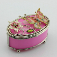 包郵 歐式公主系宮廷戒指首飾盒玻璃粉色收納盒珠寶盒蝴蝶飾品盒
