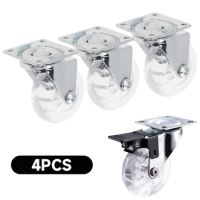 4Pcs 2 Inch PU Crystal Universal Caster Wheels Set Transparent Brake Wheels For Carts Dressers Platform Trolley Chair