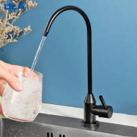 ULA 1/4"Kitchen Filtered Faucet Stainless Steel Direct Drinking Tap Black Water Purifier Faucet Single Cold Water Sink Faucet