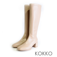 KOKKO極度顯瘦包覆彈力貼腿方頭長靴卡其色