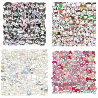 Sanrio 50/100pcs waterproof and UV resistant children's cartoon decorative stickers, Hello Kitty, Kuromi, Melody Cinnamoroll,