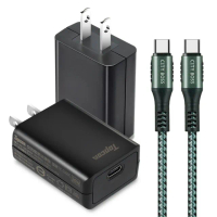 【TOPCOM】20W Type-C PD3.0+QC3.0 快速充電器TC-S300C+勇固 Type-C to Type-C 100W耐彎折快充線-3米