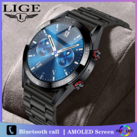 LIGE AMOLED Display Smart Watches 454*454 Smartwatch Bluetooth Call Music smartwatch for Men Fitness Tracker Men's Smart Clock