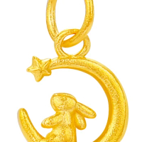 Pure 999 24K Yellow Gold Pendant 3D Gold Moon Star Rabbit Necklace Pendant 1pcs