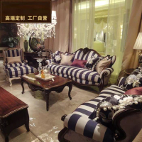 Villa high-grade sofa European luxury solid wood sofa American fabric sofa new classical living room sofa