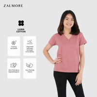 Zalmore Women Vneck Pastel Series T-Shirt Premium LUMA Cotton - Kaos Wanita Lembut Ringan Sejuk Anti