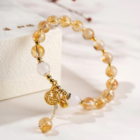 Gelang Kristal Semulajadi Wanita |     Reka Bentuk Klasik Cina Moden, Kombinasi Aura Positif Citrine