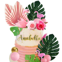 Flamingo Cake Decoration Palm Leaves Cake Topper Gold Pink Balls Cake Decor Rose Cake Topper Flamingo Tropical Party Supplies