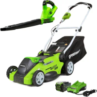 Greenworks 40V 16" Cordless Electric Lawn Mower + 40V Sweeper (150 MPH), 4.0Ah Battery and Charger Included