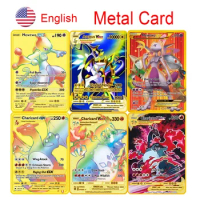 Pokemon Rare Metal Collection Card Vmax Mega GX Gold English Pikachu Charizard Mewtwo Bulbasaur Iron Card Collection Card Toys