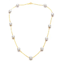 18k Gold Necklace Chain With White Natural Round Pearl Women,Freshwater Pearl Necklace Engagement Gift
