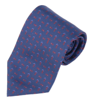 TRUSSARDI 滿版標誌雙菱圖領帶-深藍色