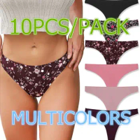 10Pcs/Pack Womens Underwear Thongs Low Rise Seamless Thong Stretch Invisible Bikini Thongs Panties Multipack JL242