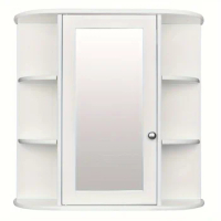 1pc 3-tier Single Door Mirror Cabinet, Indoor Bathroom Wall Mounted Cabinet Shelf, White