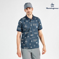 Munsingwear 企鵝牌 男款藏青色日本製趣味旗幟圖案吸汗速乾高爾夫休閒短袖POLO衫 MGVJ2021