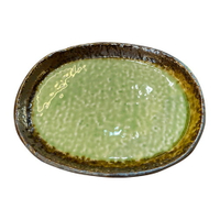 (日)茶綠橢圓盤 餐盤 圓盤 陶瓷 日式
