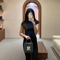 Tas MLB NY LINE STRIPE WHITE BLACK MINI KNIT TOTE BAG WITH LS 100% ORIGINAL