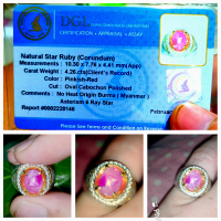 Natural Ruby Star Burma NTE 4.26ct 10x7mm GRI ceritified