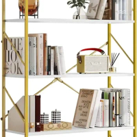 5 Tiers Bookshelf and Bookcase Open Storage Book Shelves for Living Room Bedroom, Gold