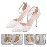 Wedding Dress One Word Shoes High Heels Bride Footwear Flat 8 Stiletto White Woman Party Miss