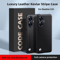 Case For Realme C55 C35 C33 10 4G 10 Pro Plus Cover For Realme GT3 GT Neo 5 3 2 2Pro Kevlar Stripe PU Leather Shockproof Bumper
