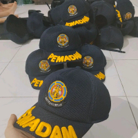 topi pemadam bahann dabel mes laminating bordir komputer timbul