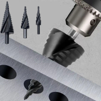 Bộ 3 mũi khoan xoắn hình nón (HSS), mạ nitride, kích thước 4–12 mm, 4–20 mm, 4–30 mm