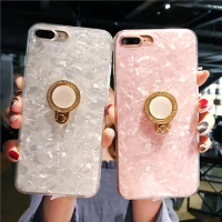 50PCS Sumgo 3D Metal Pearl Diamond Phone Case For OPPO A57 A73 A79 A83 Pink Conch Shell Soft Ring Back Cove Case for OPPO A83