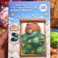 LINE FRIENDS MEA-034 Night-Night Brown Boneka Lucu dengan Motif Bunga Hijau dan Kaki Biru
