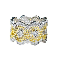 S925 Silver Ring Longlong Gold Jewelry New Lace Ring with Gold Plated Hollow Mesh Ring