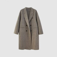 【巴黎精品】羊毛大衣毛呢外套-雙排扣純色中長款西裝雙面呢女外套3色a1cu41