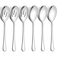 3 Large Serving Spoons 3 Slotted Silvery Serving Spoons Stainless Steel Buffet Dinner Restaurant Serving Spoons Set for Banquet