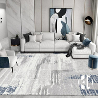 現代簡約藍色地毯客廳北歐風抽象家用茶幾墊臥室床邊毯新中式【聚物優品】