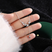 Difeng S999 Pure Silver Spike Peace Necklace for Women, Light Luxury Niche Wheat Spike Tassel Leaf H