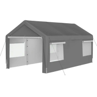 10x20 Heavy Duty Steel Canopy Tent with Roll-up Ventilated Windows, Garage Carport with Removable Sidewall &amp; Doors, Gray
