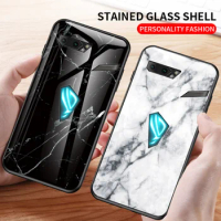 For ROG Phone II ZS660KL Case Shockproof Marble Grain Tempered Glass Hard Back Cover Case Soft Bumper for ROG Phone 2 II ZS660KL