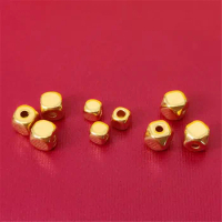 Pure 999 24K Yellow Gold Lucky Cube Square Beads Pendant For Diy