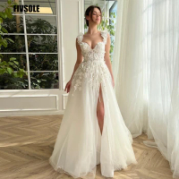Fivsole Sweetheart Tulle Evening Dresses 3D Flowers Formal Dress A-line Leg Slit Long Evening Gowns Vestidos De Noche Prom Gowns