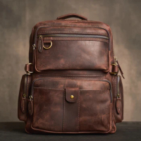 Vintage Leather Backpack Men's Backpack Outdoor Luggage Bag Casual Schoolbag Laptop Bag For 15.6 Inch Laptop Cowleather