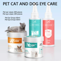 Pet wipes cat to remove tear marks earwax cleaning dog eye drops ear drops 60ml Disposable tissue eye and ear canal care set